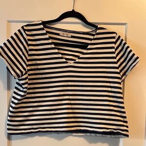 Madewell Navy and White Striped Crop Top